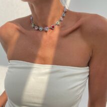 Elegant Colorful CZ Inlaid Heart Chain Necklace - ArtGalleryZen
