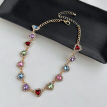Elegant Colorful CZ Inlaid Heart Chain Necklace - ArtGalleryZen
