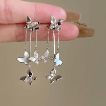 Elegant CZ Inlaid Enamel Butterfly Tassel Earrings - ArtGalleryZen