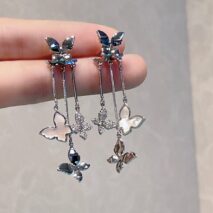 Elegant CZ Inlaid Enamel Butterfly Tassel Earrings - ArtGalleryZen