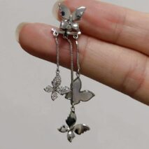 Elegant CZ Inlaid Enamel Butterfly Tassel Earrings - ArtGalleryZen