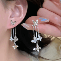 Elegant CZ Inlaid Enamel Butterfly Tassel Earrings - ArtGalleryZen