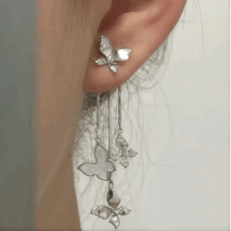 Elegant CZ Inlaid Enamel Butterfly Tassel Earrings - ArtGalleryZen