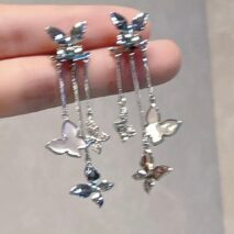 Elegant CZ Inlaid Enamel Butterfly Tassel Earrings - ArtGalleryZen