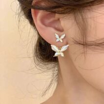 Elegant Enamel Duo Butterfly Earrings - ArtGalleryZen