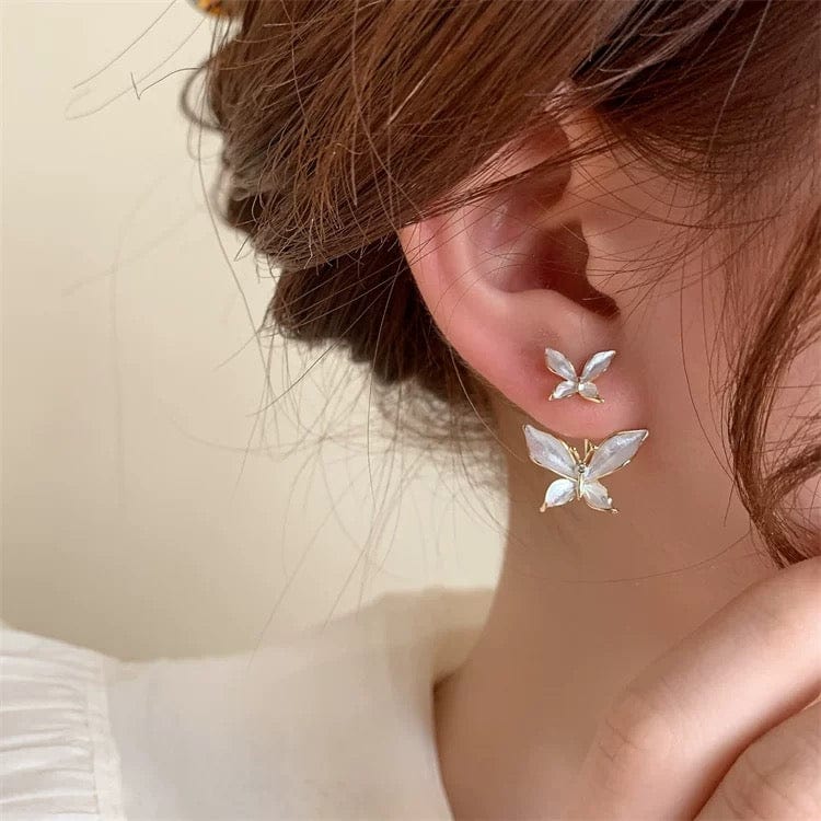 Elegant Enamel Duo Butterfly Earrings - ArtGalleryZen