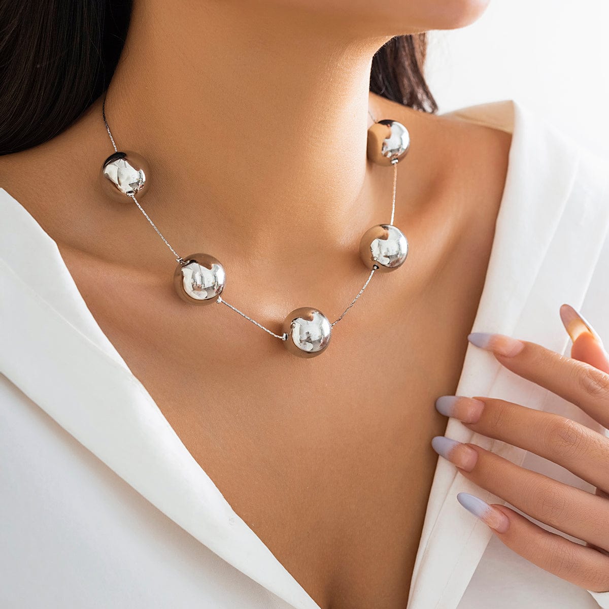 Elegant Five Ball String Chain Necklace - ArtGalleryZen