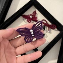 Elegant Flocking Pearl Butterfly Hair Clip - ArtGalleryZen