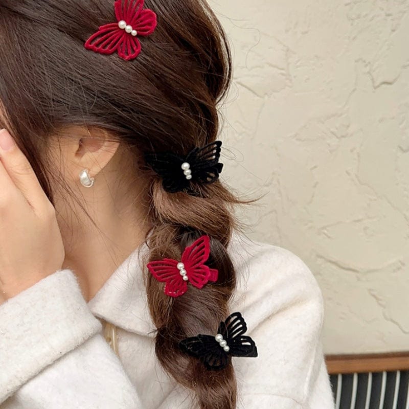 Elegant Flocking Pearl Butterfly Hair Clip - ArtGalleryZen