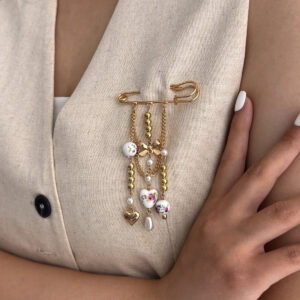 Elegant Floral Ceramic Beads Bow Heart Tassel Pin Brooch - ArtGalleryZen