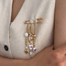 Elegant Floral Ceramic Beads Bow Heart Tassel Pin Brooch - ArtGalleryZen