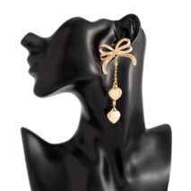 Elegant Floral Heart Dangle Bowknot Earrings - ArtGalleryZen