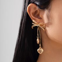 Elegant Floral Heart Dangle Bowknot Earrings - ArtGalleryZen