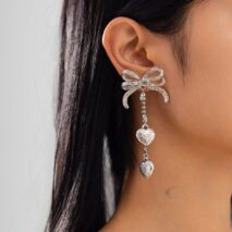 Elegant Floral Heart Dangle Bowknot Earrings - ArtGalleryZen