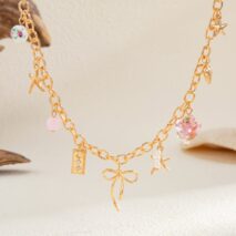 Elegant Flower Bow Heart Star Pendant Cable Chain Necklace - ArtGalleryZen