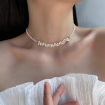Elegant Flower Pearl Beaded Chain Necklace - ArtGalleryZen
