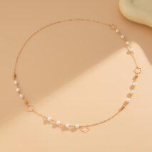 Elegant Gold Plated Hollow Flower Pearl Cable Chain Necklace - ArtGalleryZen