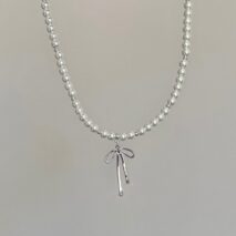 Elegant Gold Silver Plated Bowknot Pendant Pearl Chain Necklace - ArtGalleryZen