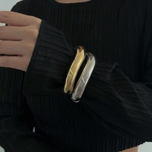 Elegant Gold Silver Tone Curved Bangle Bracelet - ArtGalleryZen