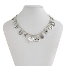 Elegant Gold Silver Tone Relief Heart Bowknot Tassel Necklace - ArtGalleryZen