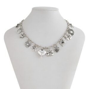 Elegant Gold Silver Tone Relief Heart Bowknot Tassel Necklace - ArtGalleryZen