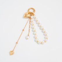 Elegant Gold Tone Heart Pendant Pearl Keychain - ArtGalleryZen