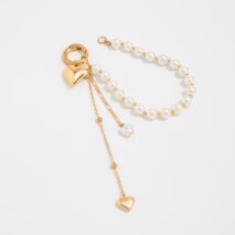 Elegant Gold Tone Heart Pendant Pearl Keychain - ArtGalleryZen