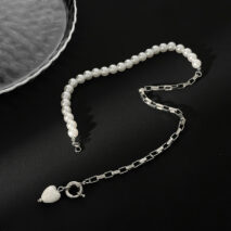 Elegant Heart Ceramics Pendant Pearl Chain Necklace - ArtGalleryZen