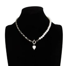 Elegant Heart Ceramics Pendant Pearl Chain Necklace - ArtGalleryZen