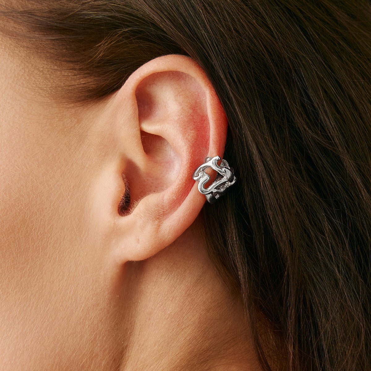 Elegant Heart Cherry Blossom Ear Cuff Earring - ArtGalleryZen