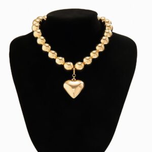 Elegant Heart Pendant Chunky Ball Chain Choker Necklace - ArtGalleryZen