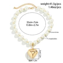 Elegant Heart Pendant Pearl Chain Choker Necklace - ArtGalleryZen