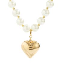 Elegant Heart Pendant Pearl Chain Choker Necklace - ArtGalleryZen