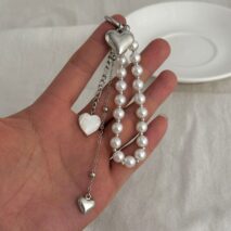 Elegant Heart Shell Pendant Pearl Keychain - ArtGalleryZen