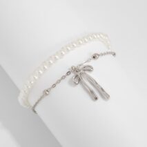 Elegant Layered Bowknot Pendant Pearl Chain Bracelet - ArtGalleryZen