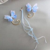 Elegant Layered Butterfly Pearl Long Chain Ribbon Elf Ear Cuff Wrap Earring - ArtGalleryZen