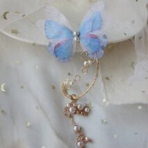 Elegant Layered Butterfly Pearl Long Chain Ribbon Elf Ear Cuff Wrap Earring - ArtGalleryZen