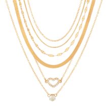Elegant Layered CZ Inlaid Heart Pendant Snake Chain Necklace Set - ArtGalleryZen
