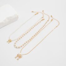 Elegant Layered Enamel Bowknot Pendant Pearl Chain Necklace Set - ArtGalleryZen