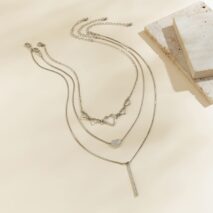 Elegant Layered Heart Bar Pendant Chain Necklace Set - ArtGalleryZen