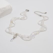 Elegant Layered Heart Crystal Charm Pearl Seed Bead Chain Necklace - ArtGalleryZen