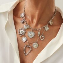 Elegant Layered Hollow Floral Heart Pendant Curb Chain Necklace - ArtGalleryZen