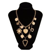 Elegant Layered Hollow Floral Heart Pendant Curb Chain Necklace - ArtGalleryZen