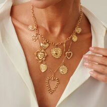 Elegant Layered Hollow Floral Heart Pendant Curb Chain Necklace - ArtGalleryZen