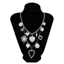Elegant Layered Hollow Floral Heart Pendant Curb Chain Necklace - ArtGalleryZen