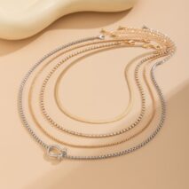 Elegant Layered Horseshoe Charm Snake Box Chain Necklace Set - ArtGalleryZen