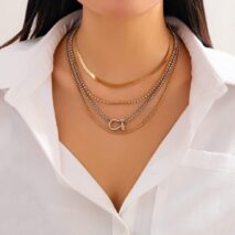 Elegant Layered Horseshoe Charm Snake Box Chain Necklace Set - ArtGalleryZen
