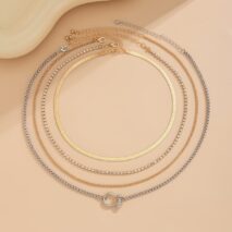Elegant Layered Horseshoe Charm Snake Box Chain Necklace Set - ArtGalleryZen
