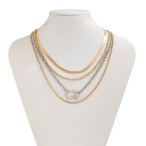 Elegant Layered Horseshoe Charm Snake Box Chain Necklace Set - ArtGalleryZen