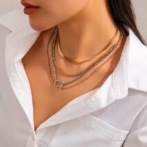 Elegant Layered Horseshoe Charm Snake Box Chain Necklace Set - ArtGalleryZen